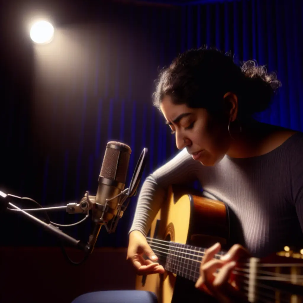 Zenész profi felvételi munkamenet során a stúdióban